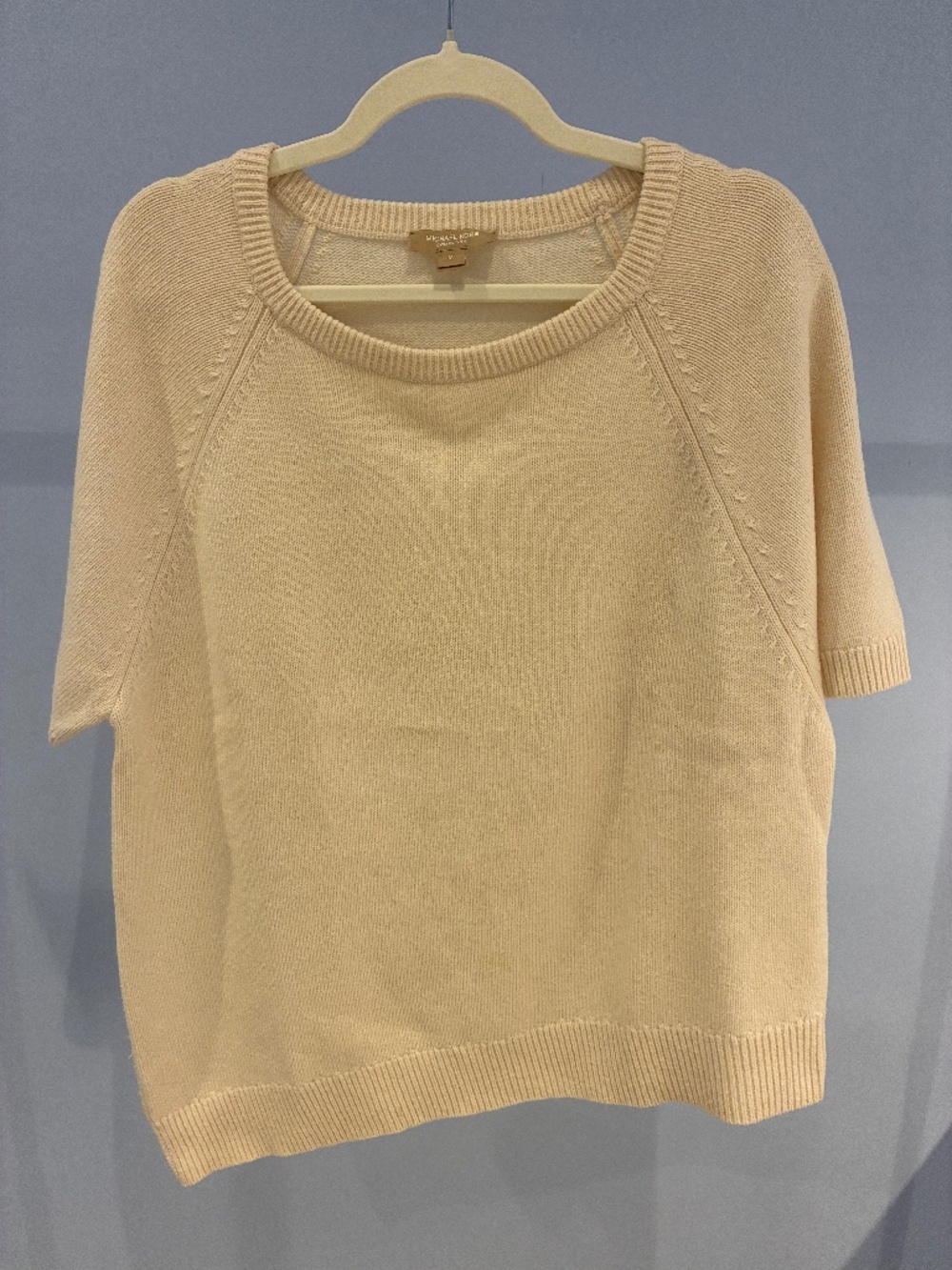 Michael Kors Collection Cream Short Sleeve Knit Sweater Women's Medium Luxury